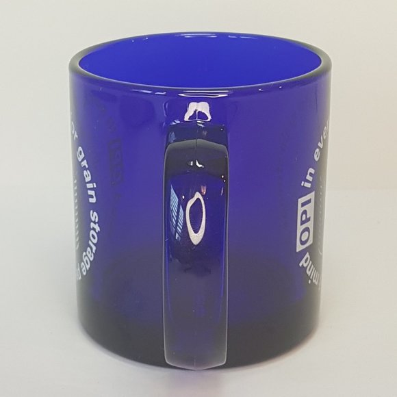 RARE Vintage OPI GRAIN MANAGEMENT SYSTEM Cobalt Blue Glass Mugs Teacups Set of 2 - Picture 5 of 15
